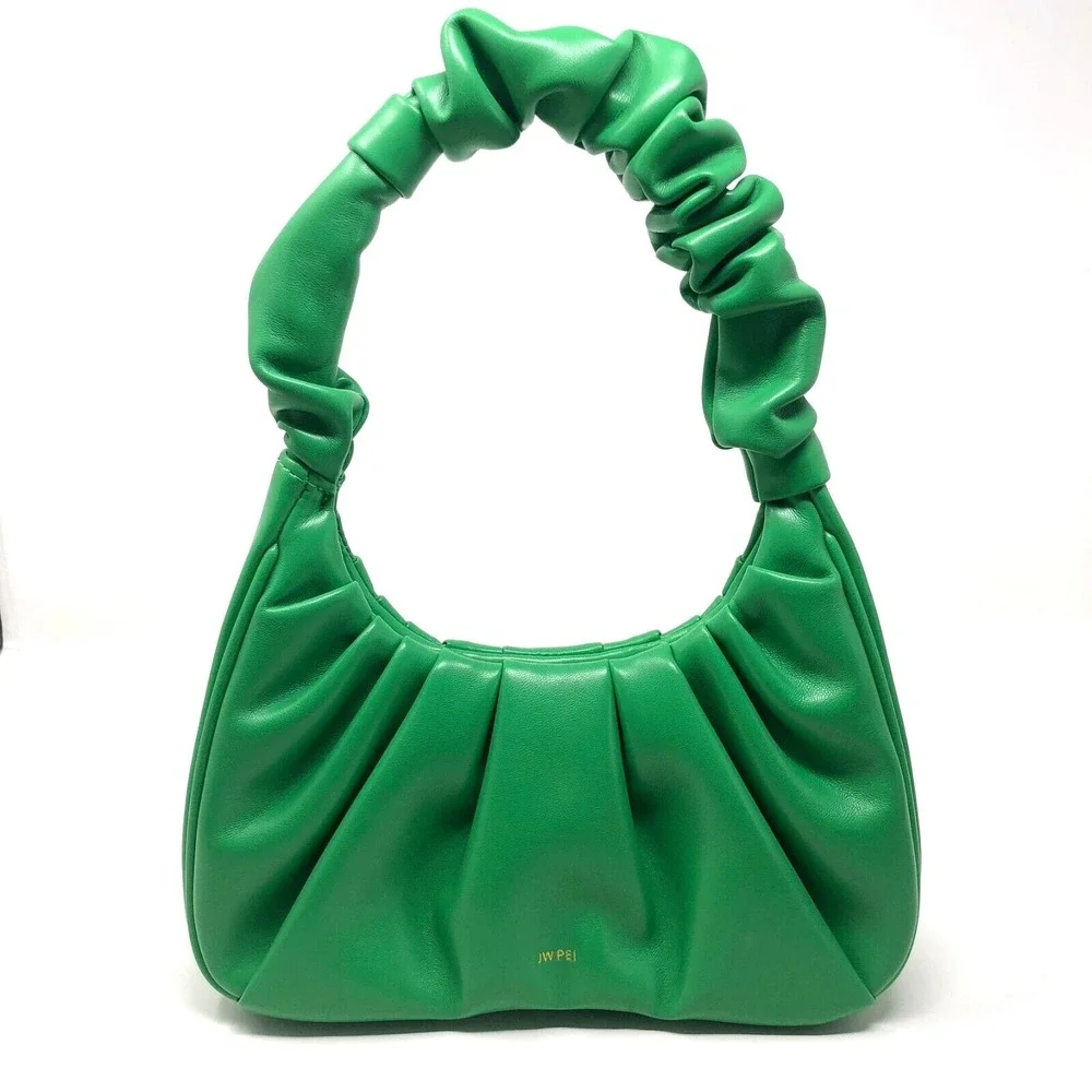 JW Pei Gabbi Ruched Hobo Green Handbag Faux Leather Vegan Purse St Patricks Day